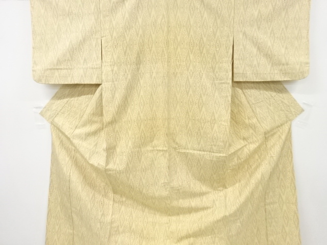 JAPANESE KIMONO / ANTIQUE HITOE KIMONO / SILK / TSUMUGI / WOVEN DIAMOND PATTERN